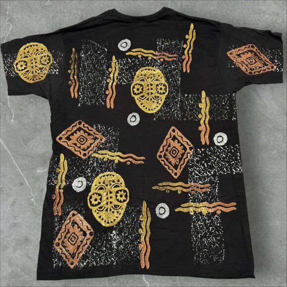 VTG 90’s Abstract Skull & Tribal Print Marin City AOP Graphic Metallic - XL - Picture 2 of 5